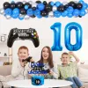 Décorations de fête de 10e anniversaire de jeu vidéo de calligraphie avec bannière déverrouillée de niveau 10 pour fête de jeu de garçons, fournitures de fête de 10e anniversaire