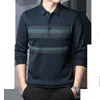 Nowa koszulka LG-Sleeved Fi Męskie Sekti Busin Office Office Polo Shirt Stripe koszulki Q9f8#