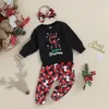 Kleidungssets Kleinkind Mädchen Baby Kleidung Weihnachtsoutfit Brief Hirschdruck Langarm Sweatshirt Tops Hosen Stirnband