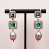 Dangle Earrings G-G 13X10MM Cultural Grey Rice Pearl ZC Green Crystal Earring -Patry Gift