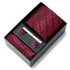 Brand Mix Colors Wholesale Silk Wedding Present Tie Pocket Squares Cufflink Set Necktie Box Floral Red Fit Group 240314