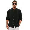 Camisas cubanas Guayabera masculinas de linho casual bunda para baixo camisa de manga enrolada para homens gola de banda verão praia tops chemise homme g1ad #