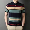 Summer Men's Polo Shirts randig tryckt busin stil rumpa kläder casual manlig streetwear kort ärm t-shirt golfskjorta man q1b6#