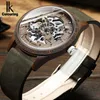 IK Coloring Hommes Montre Mode Casual Boîtier En Bois Crazy Horse Bracelet En Cuir Montre En Bois Squelette Auto Mécanique Mâle Relogio Y2004289o