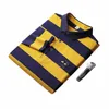 Varumärkesbusin LG Sleeve Polo Shirts Men kläder 2023 randiga toppar Lapel Luxury Clothing Fi broderade herrgolfkläder E2J3#