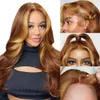 JKD Skunk Stripe Brown Blonde 13X4 HD Highlight Body Wave Lace Front Wig Plucked with Baby 150% Density Wear and Go Glueless Wigs Human Hair Pre Cut 24 Inch