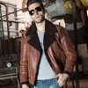 men's Genuine Leather Pigskin Motorcycle Real Leather Jackets With Faux Fur Shearling Aviator Bomber Jacket Winter Coat Men y6SD#