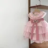 Estate Bambini Ragazze Vestito Per Bambini Rosa Soffice Fiocco Di Compleanno Temperamento Soffice Garza A Strati Torta Abiti Da Principessa H1223 240314