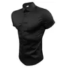 Mode d'été Slim Fit bouton chemises à manches courtes hommes vêtements de sport décontractés robe chemise mâle Hipster dessus de chemise Fitness vêtements 240320