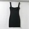 Casual Dresses Fashionabla Summer Women's Clothes Square Collar Vest Slim Bodycong Dress Sexig Pure Color Package Hip Skirt Mini