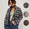 KPYTOMOA Damesmode Met Zakken Bloemenprint Kimono Jasje Vintage Driekwart Mouw Vrouwelijke Bovenkleding Chic Tops 211029