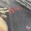 Herr t-shirts Summer American High Street Vintage Saint Michael T-shirts Bomull Black Washed Hole Letter Print Short SLE TOP TEES Män kvinnor J240325