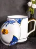 Mugs Tangshan Blue Flower Porcelain Office Hospitality Gift Tea Cup Ceramic Meeting Gold Handle Bone Cover