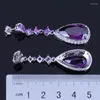 Dangle Earrings Precious Long Water Drop Purple Cubic Zirconia White CZ Silver Plated V0782