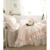 Koreanische Reine Baumwolle Rosa Prinzessin Hochzeit Bettwäsche 4 stücke Sets König Queensize Europäischen Duvetcover Bedskirt Tröster Abdeckung Set