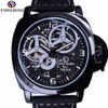 ForSining Full Black Watch Skeleton Case Windmill Designer Suede Strap Military Watch Men Watch Top Brand Luxury Automatic Wrist W291Y