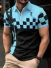 Mens business casual plaid zipper lapel Polo shirt short-sleeved T-shirt summer sports top 240312