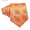 Krawaty na szyję pomarańczowe złote prezenty Mężczyźni krawat z kieszonkowymi kwadratowymi spinki do mankietów wysokiej jakości jedwabnych krawatów projektant przyjęcia Barry.Wang Y240325