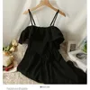 Casual Dresses 2023 Summer Dress Women French Style Off Shoulder Spaghetti Strap Feminine Ruffle Edge High midje Slim kjol