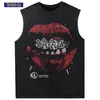 Motif d'impression à lèvres T-shirt lavé Vintage Débardeur ample Casual T-shirt en coton sans manches Hip Hop Streetwear Tops surdimensionnés Gilet 240312