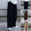 drawstring Waist Trousers Japanese Style Retro Wide Leg Men's Pants with Elastic Waist Deep Pockets Loose Straight for Casual L7zQ#