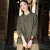 Women's T Shirts Johnature Women Vintage Linen Stand T-Shirts Long Sleeve Patchwork Pockets Solid Color Tees 2024 Spring Loose Button