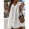 Casual Dresses Summer Qutfits Lace Hollowed Out Dress V-Neck Loose Fashion Boho Holiday Beach sundress