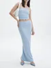 Casual Jurken Vrouwen S 2 Stuk Outfits Y2k Strapless Ruches Tube Crop Top Elegante Lange Rok Sexy Bodycon Geplooide Set strand Jurk