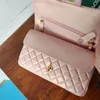 2024 CC sacos de marca de luxo ombro das mulheres clássico duplo flap perolado rosa ouro turn lock crossbody bolsas sacoche bolsa 25cm jhcph