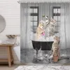 Curtains Funny Cat Shower Curtain Fun Animal in Bathtub with Fish Cloth Fabric Shower Curtain Hilarious Pet Bathroom Decor Set with Hooks