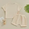 Giyim Setleri Bebek yürümeye başlayan kız çocuk Paskalya Kıyafet Kalın Vibes Tişört Jogger Şort Pocket 2pcs Sevimli Yaz Giysileri