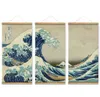 3 pièces Style japonais la grande vague de Kanagawa décoration mur Art photos suspendus toile en bois défilement peintures pour salon 5286960