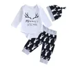 Clothing Sets My First Christmas Born Baby Boys Girls 3PCS Clothes Set Long Sleeve Romper Tops Pants Hat Headband Outfits