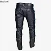 Mens Fashion PU Leather Motorcycle Pants Oversized Cargo for Men Solid Rock Streetwear Faux Trousers 240315