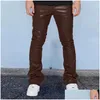 Pantalons pour hommes Hommes Mode Hommes Pu Cuir Vintage Slim Fit Pantalon droit Printemps Automne Casual Streetwear Skinny Long Pantalon Mâle Drop Dhprw