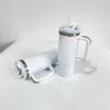 Bottiglie d'acqua per caffè thermos con tazza in acciaio inossidabile isolata H2.0 bianco lucido a sublimazione vuota con coperchio e cannuccia per la stampa del logo personalizzato