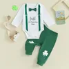 Ensembles de vêtements Wankitoi St Patricks Day Baby Boy Outfit à manches longues My First Romper Shirts Clover Jogger Pants Set