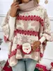 Damenpullover Damen Weihnachten Klassischer Elch Schneeflockendruck Fledermausärmel Rollkragenpullover Strickoberteile