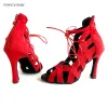 Ayakkabı salsa bachata ayakkabıları bayanın et kırmızı pazen süper yumuşak taban yüksek kaliteli kapalı açık 10 cm topuk latin dans ayakkabıları kadınlar için