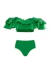 Costume da bagno da donna Gonna torta verde Gonna con spalle scoperte Peplo Tinta unita Moda Principessa francese Bikini in due pezzi e gonna da spiaggia2024 Estate donna