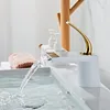 Bathroom Sink Faucets Tianview Brass Waterfall Washbasin Faucet Cold And Countertop Basin Anti-splash Baking Paint Brushed Gold