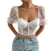 Women's T Shirts Women Crop Corset Lace Tops Sheer Summer Basic Short Sleeves T-Shirts Streetwear Aesthetic Grunge Tpp