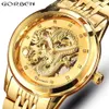 Skelett Gold Mechanical Watch Männer Automatisch 3D geschnitzte Drachenstahl mechanische Handgelenk Wache China Luxus Top Marke Selbstwind 2018 Y2337