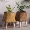 Planters Pots Nordic Flower Shelf Imitation Rattan Flower Pot Woven Flower Basket With Lovningsbara ben Växt Stand Basket Garden Home Decor 240325