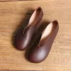 Casual schoenen vrouwen loafers koe echte lederen vrouwtjes ondiepe flats vrouw glip op ronde teen zacht retro voor