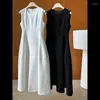 Casual Dresses Hepburn Sleeveless Elegant Black Dress Women Fashion Simple Silhouette Waist Hem Split Wedding Dinner Vest