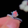 Cluster Rings 6mm Natural Ethiopian Fire Opal Ring 925 Sterling Silver Curved Engagement Wedding Women Adjustable For Gift