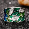 Cluster Rings Böhmen Style Green Leaf Enamel Ring For Women Charming Ladies Dance Party Birthday Girl Gift Fashion Jewelry