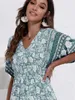 Sukienki imprezowe Summer bohemian maxi sukienka dla kobiet 2024 moda w dekolcie drukowana zielona bawełniana szata swobodnie gości