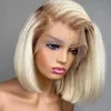 613 13x4 Lace Front HumanHair Wig Blonde 613 Brazilian Straight Bob Ombre Root